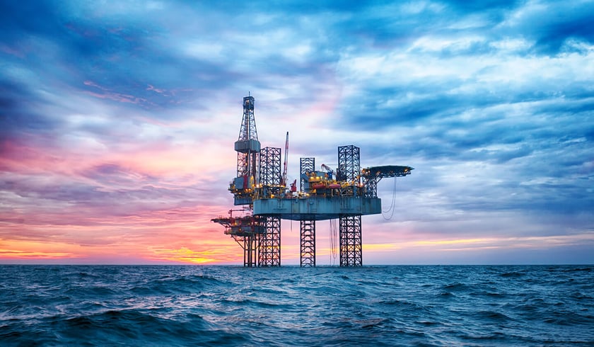 An oil rig in the ocean