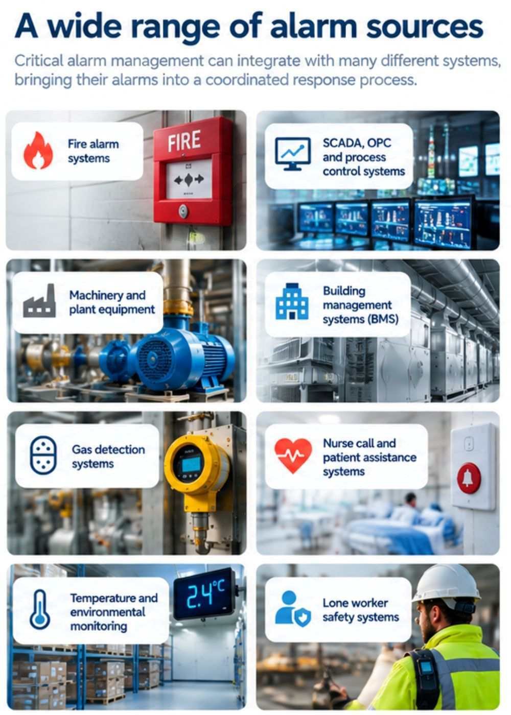 An image of different types of critical alarms sources