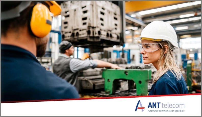 Engineers in discussion on manufacturing plant