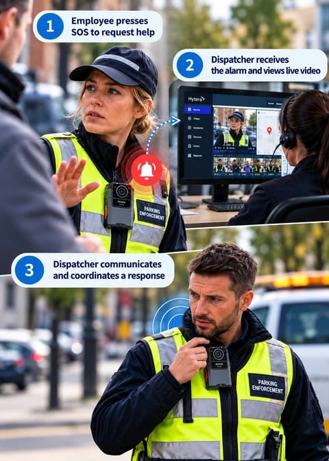 An image showing how a body worn camera system can request support