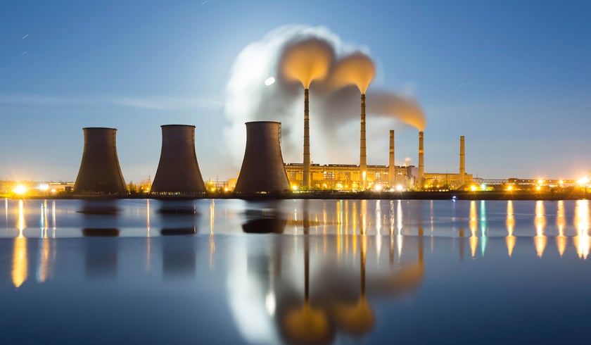 power plant at dusk