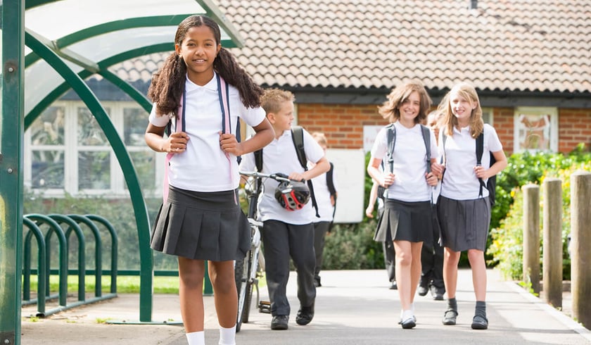 school children walking